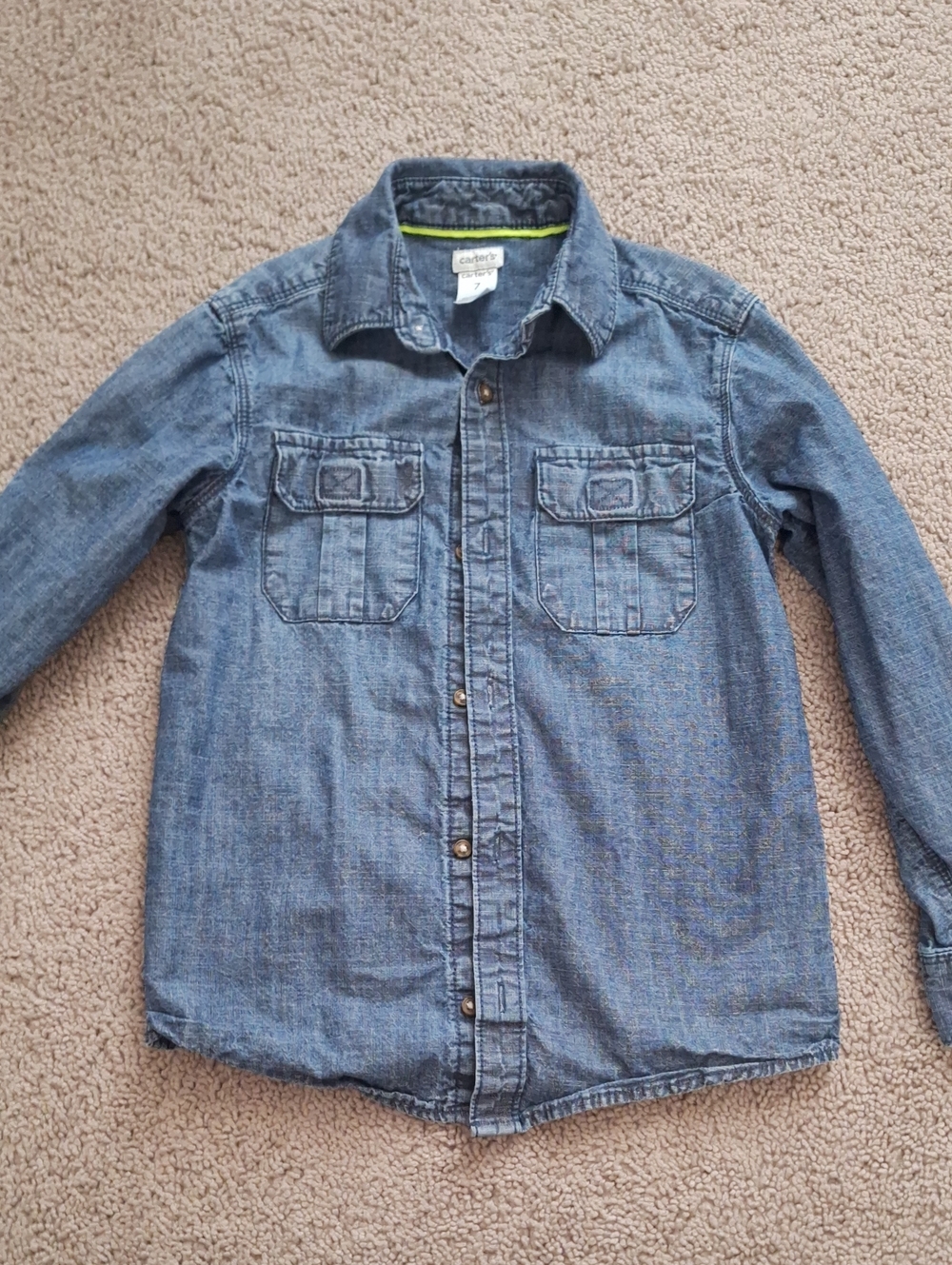 Carter's Denim-Look Button Shirt with Lime Trim Size 7